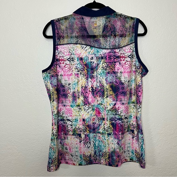 EP New York Pink Colorful Sleeveless Golf Polo Shirt Mesh Detail Women’s Large - Picture 3 of 8